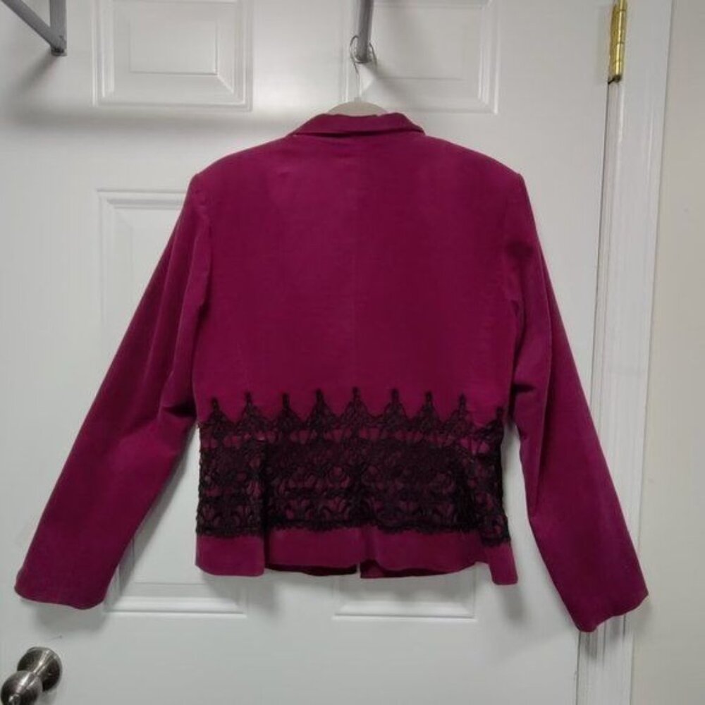 Maggy London Womens Fuchsia Blazer Jacket With Black Lace Trim Size 12 - Picture 13 of 14
